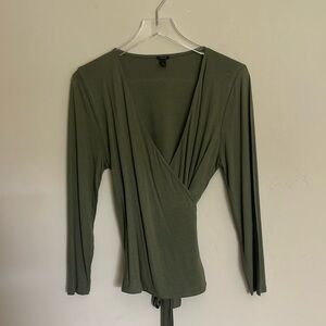 J.Crew olive green Long sleeve wrap top s M